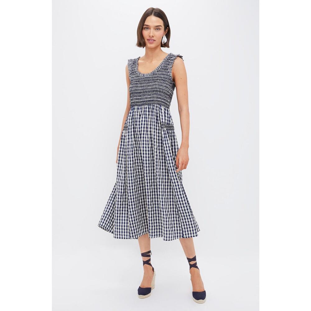 POMANDER PLACE Navy Gingham Smocked Abilene Midi Dress Size XL NWT